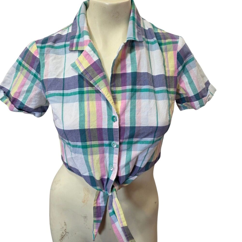 Forever 21 Plaid Tie Front Crop Top Pastel Cottagecore Y2K‎ Shirt Small
